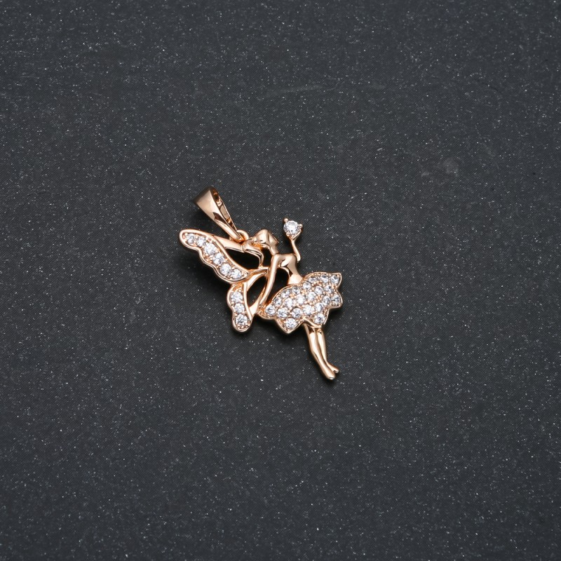 Xuping Pendant 18K Gold Plated Fairy with White Rhinestones, diameter 25x14mm +