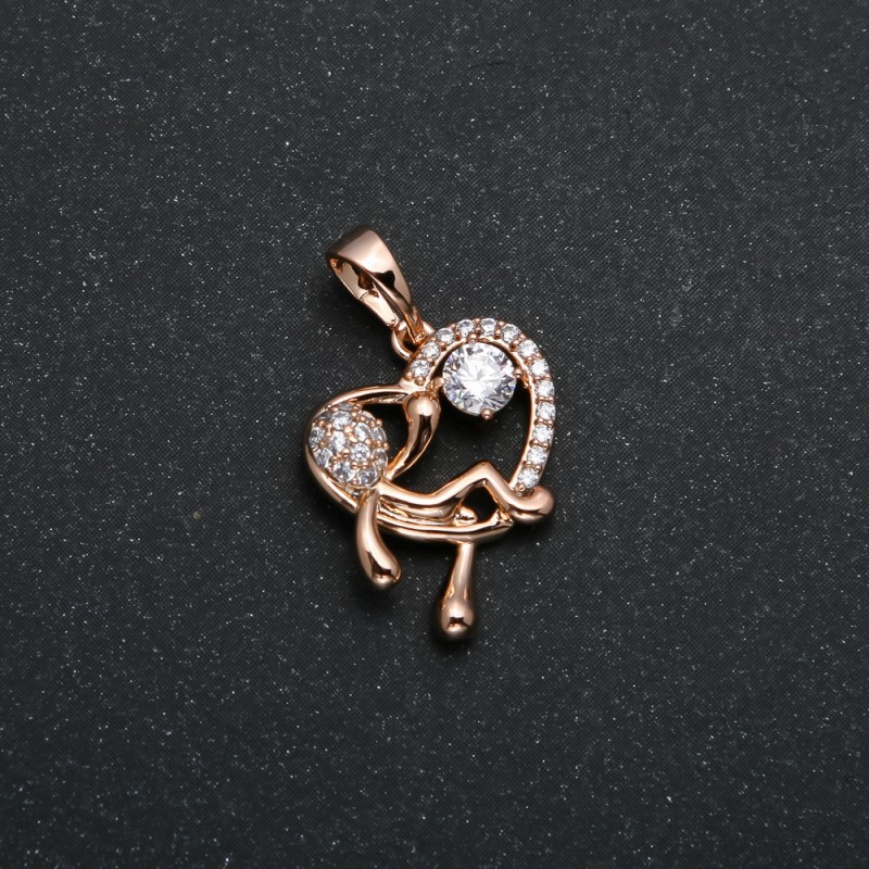 Xuping Pendant 18K Gold Plated Heart with Little Man and White Rhinestones, diameter 24x15mm +