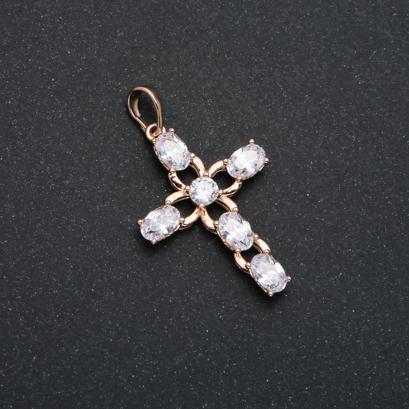 Xuping Pendant 18K Gold Plated Cross with White Crystals, diameter 35x20mm +