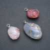 Silver-Wrapped Pendant with Natural Smoky Agate, 30x22mm diameter+