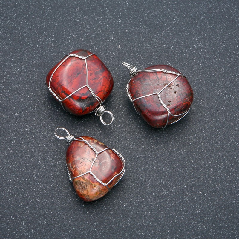 Pendant in a silver-plated setting made of Red Jasper, 32×22 mm diameter+