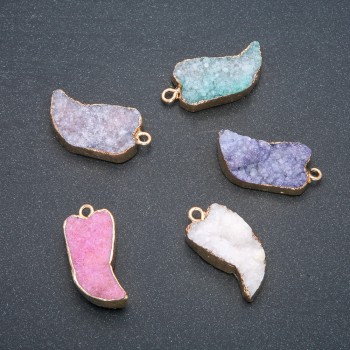 Pendant in gold-tone setting, Geode Druzy, diameter 30x16mm +/- assorted colours