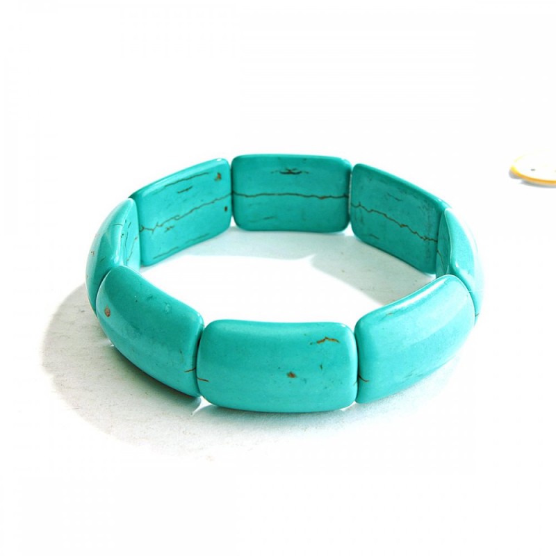 Elastic Green Turquoise Bracelet with Veins, Rectangular Stones 17×26(±)mm