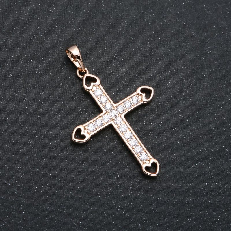 Xuping Pendant 18K Gold Plated Cross with white rhinestones, diameter 37x25mm+