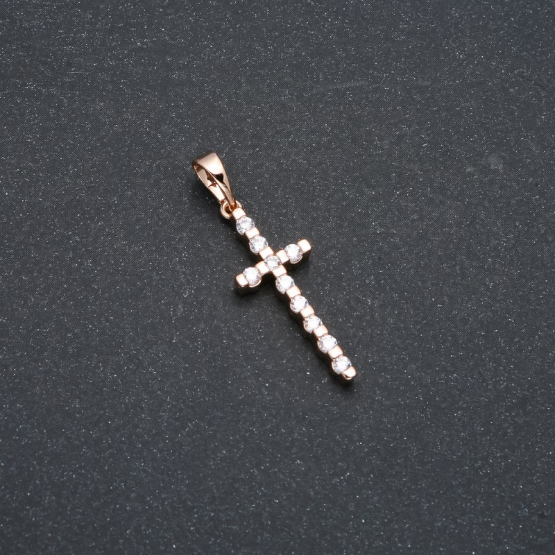 Xuping Pendant 18K Gold Plated Cross with white rhinestones, diameter 22x9mm+