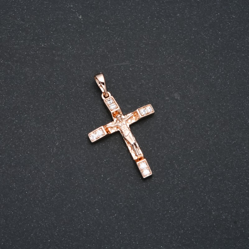 Xuping Pendant 18K Gold-Plated Cross with White Rhinestones, 35x21mm diameter +