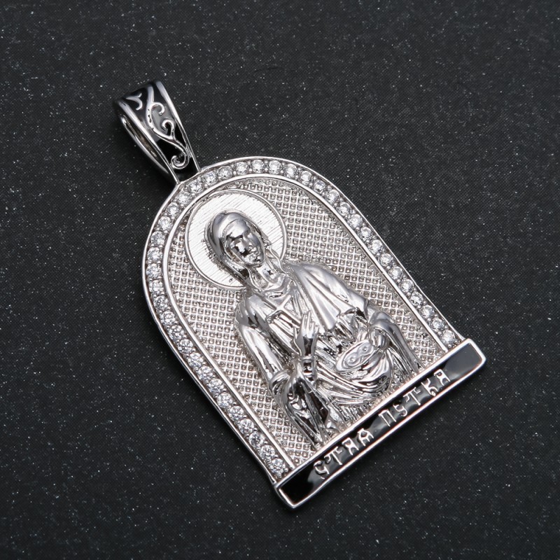 Xuping Pendant Rhodium Icon with White Rhinestones, 37x20mm diameter +