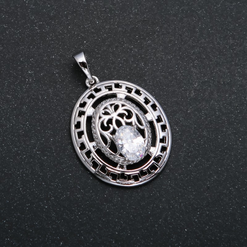 Xuping Pendant Rhodium with White Crystal, 29x19mm diameter +