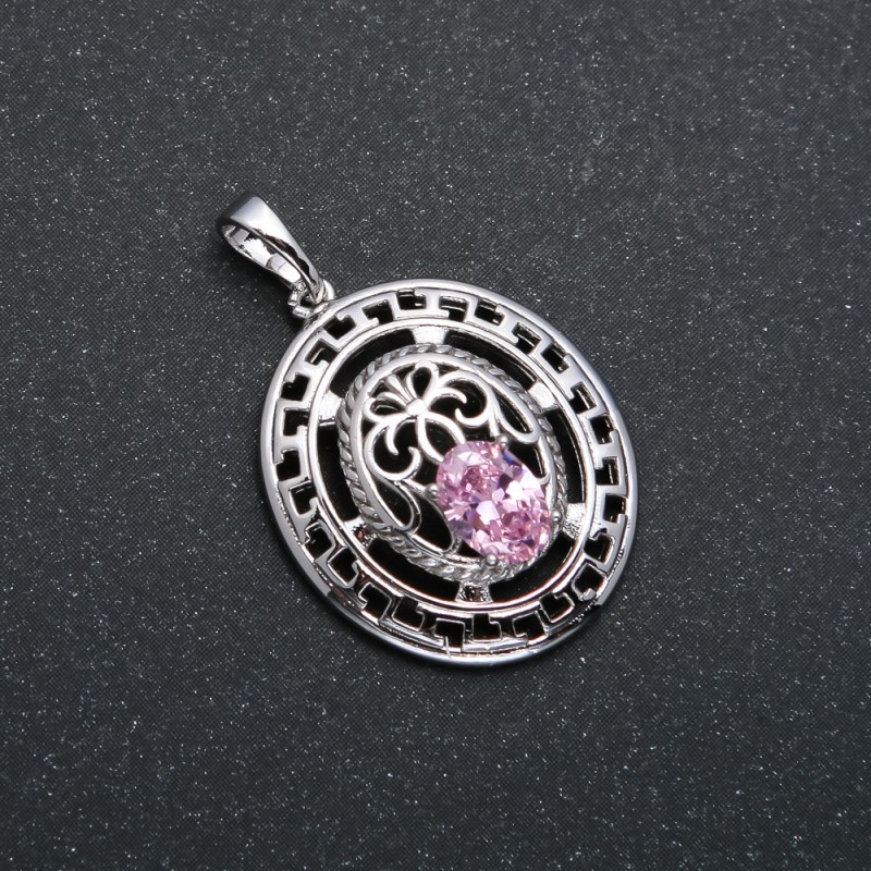 Xuping Pendant Rhodium with Pink Crystal, 29x19mm diameter +