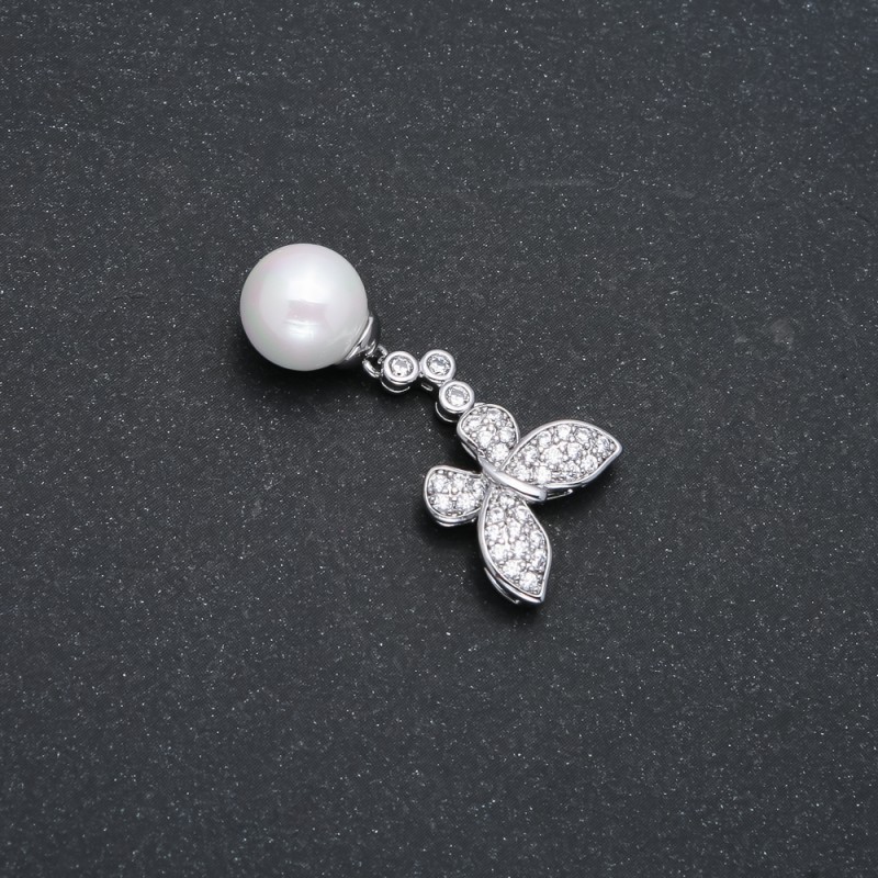 Xuping Pendant Rhodium with Pearl and White Rhinestones, 32x14mm diameter +