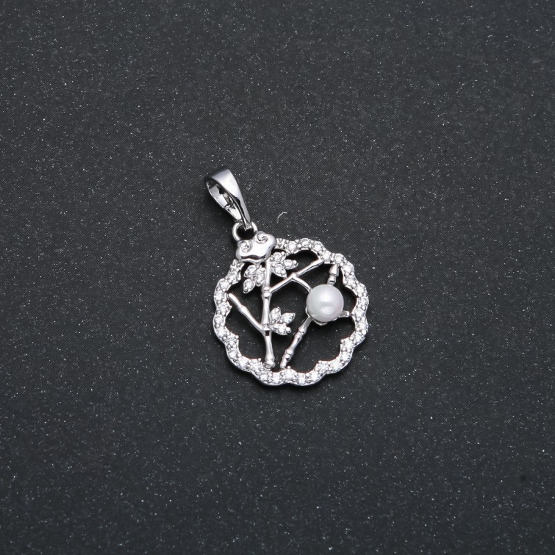 Xuping Rhodium Pendant with White Rhinestones and Pearl, 25x16mm +