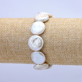 Elastic Bracelet with Baroque Pearls, 17mm, 18cm length +