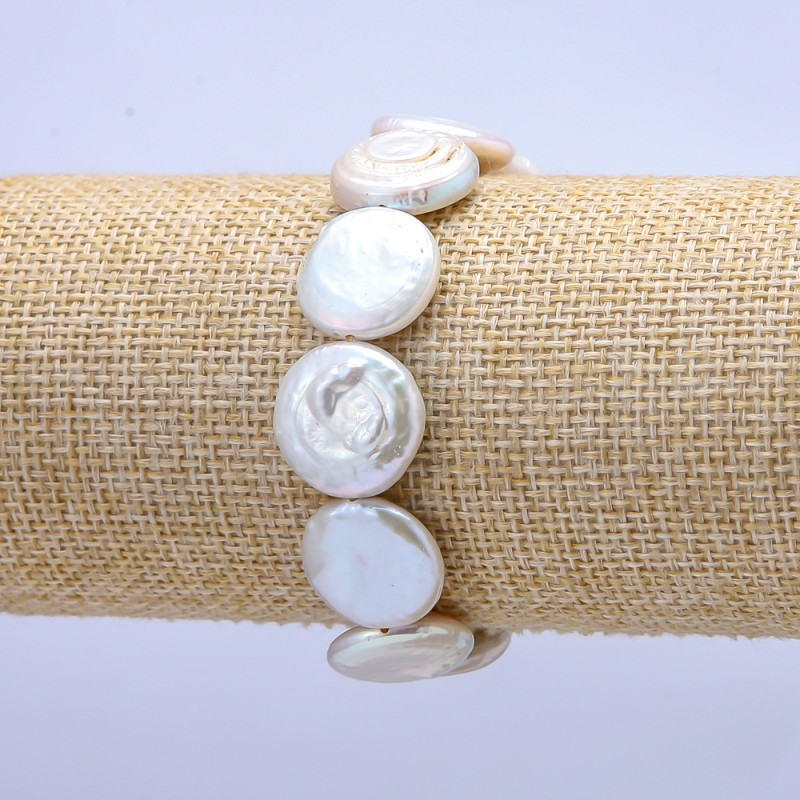 Elastic Bracelet with Baroque Pearls, 17mm, 18cm length +