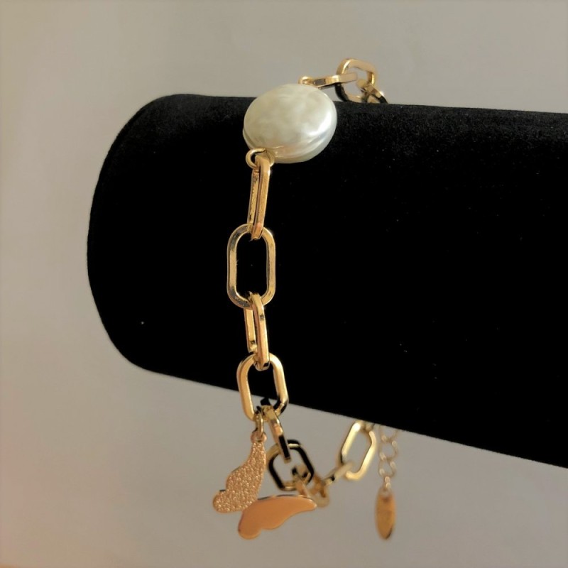 Xuping Bracelet 18K Gold Plated with Baroque Pearls, 20-22cm length, 7mm thickness +