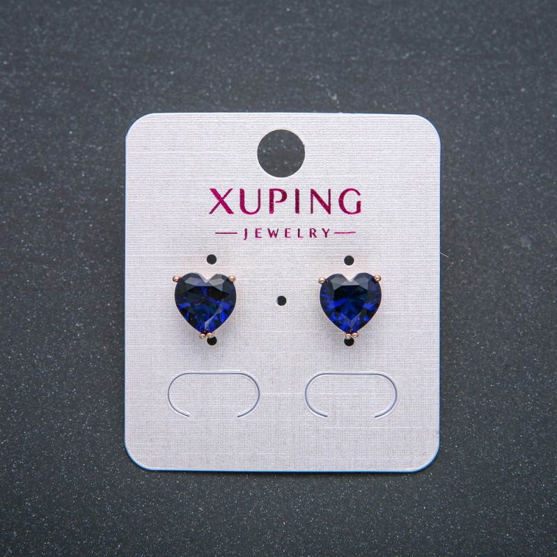 Xuping Heart Earrings, Stud Earrings, 18K Gold Plated with Dark Blue Crystal, diameter 9mm+