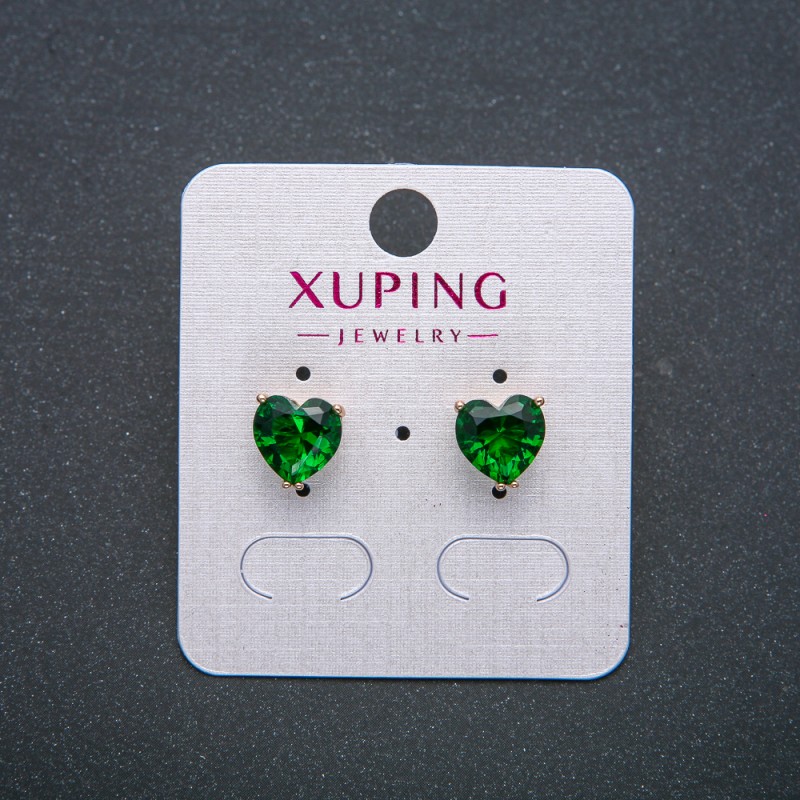 Xuping Heart Earrings, Stud Earrings, 18K Gold Plated with Green Crystal, diameter 9mm+
