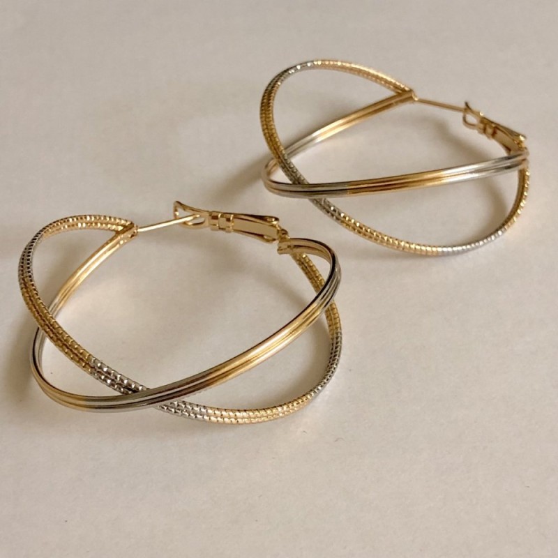 Xuping Hoop Earrings with 18K Gold and Rhodium Plating, diameter 13.5x37mm +