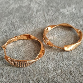 Xuping Hoop Earrings, 18K Gold Plated, with White Rhinestones, thickness 6mm +/-, diameter 30mm +