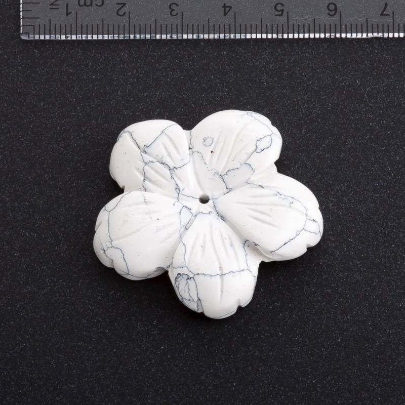 Flower Cabochon made of Howlite natural stone, 41mm diameter