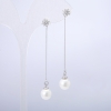 Xuping Stud Earrings, Rhodium Plated, with White Bead and White Rhinestones, diameter 8.8mm +/-, length 60mm +