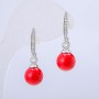 Xuping Stud Earrings Rhodium-Plated with Red Bead and White Rhinestones, Diameter 10mm +/-, Length 31mm +