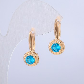 Xuping Earrings 18K Gold Plated with Blue Crystal, diameter 10.5mm +/-, length 24mm +