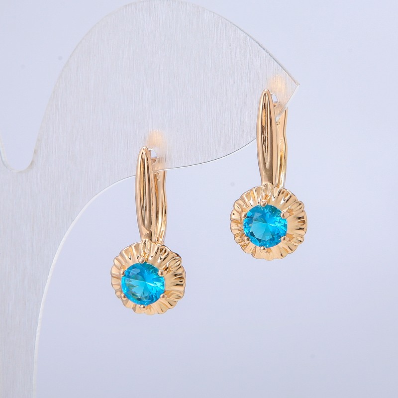 Xuping Earrings 18K Gold Plated with Blue Crystal, diameter 10.5mm +/-, length 24mm +