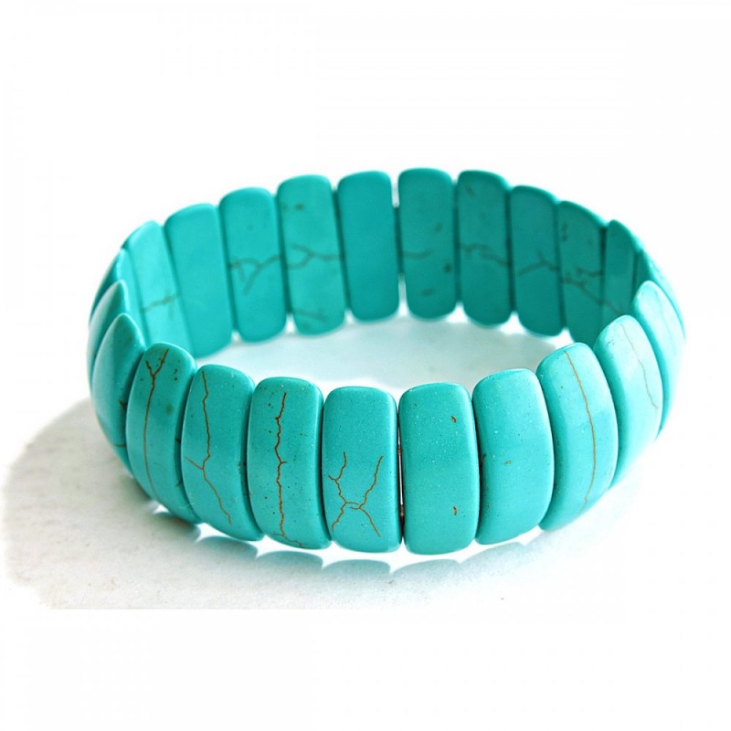 Elasticated bracelet, green Turquoise with veining, rectangular stones 22×8mm +