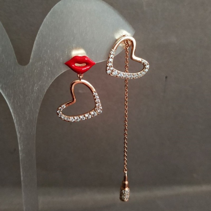 Xuping Earrings 18K Gold-Plated with White Rhinestones and Red Enamel, Diameter 15mm +/-, Length 66mm +