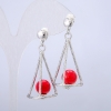 Xuping Stud Earrings, Rhodium Plated, with Red Bead, diameter 42x20mm +