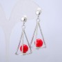 Xuping Stud Earrings, Rhodium Plated, with Red Bead, diameter 42x20mm +