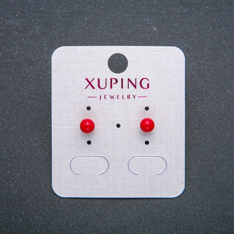 Xuping Stud Earrings 18K Gold-Plated with Red Bead, Diameter 5mm +