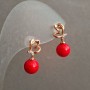 Xuping Stud Earrings 18K Gold-Plated with Red Bead and White Rhinestones, Diameter 19x8mm +