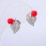 Xuping Earrings, Rhodium Plated, with Red Bead and White Rhinestones, diameter 17x12mm +