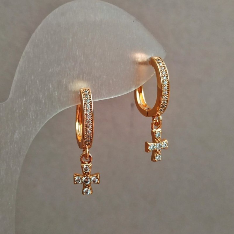 Xuping Earrings 18K Gold Plated with White Stones, length 24mm +