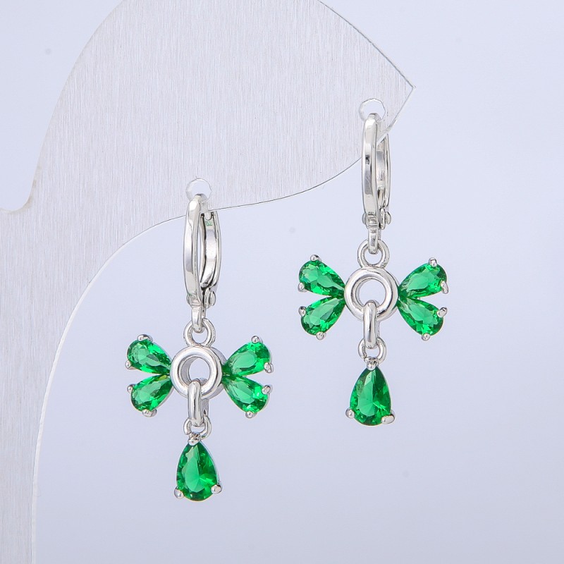 Xuping Rhodium Earrings with Green Crystals, diameter 14mm +/-, thickness 28mm +
