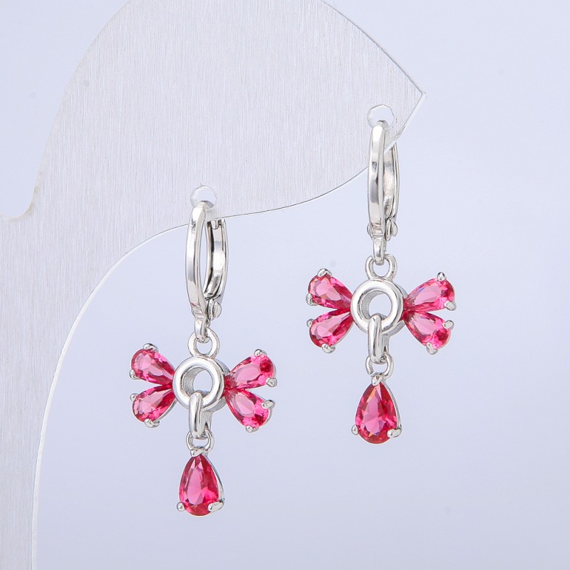 Xuping Rhodium Earrings with Raspberry Crystals, diameter 14mm + -, thickness 28mm +