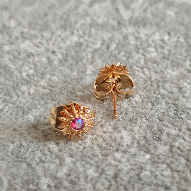 Xuping Stud Earrings 18K Gold Plated with Raspberry Iridescent Crystal, diameter 6.5mm +
