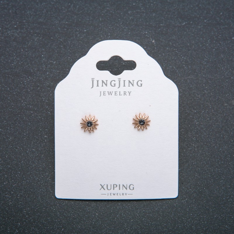 Xuping Stud Earrings 18K Gold Plated with Grey Crystal, diameter 6.5mm +