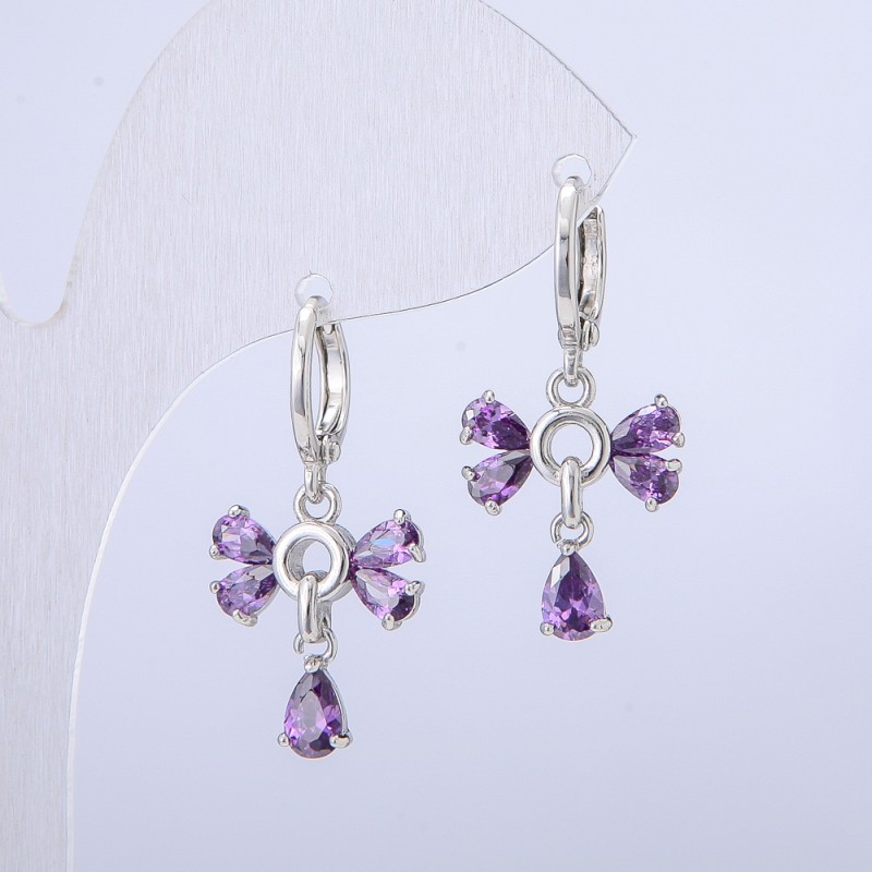 Xuping Rhodium Earrings with Lilac Crystals, diameter 14mm +/-, thickness 28mm +