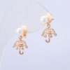 Xuping Umbrella Stud Earrings, 18K Gold Plated with White Rhinestones and a Bead, diameter 18x10mm +
