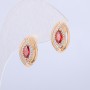 Xuping Earrings, 18K Gold Plated with White Rhinestones and a Red Crystal, diameter 15x10mm +