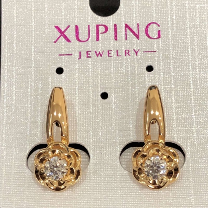 Xuping Earrings 18K Gold Plated with White Crystal, diameter 22x10mm +
