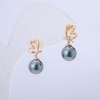 Xuping Earrings 18K Gold Plated with White Rhinestones and Black Iridescent Bead, diameter 19x8mm +