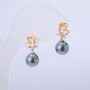 Xuping Earrings 18K Gold Plated with White Rhinestones and Black Iridescent Bead, diameter 19x8mm +