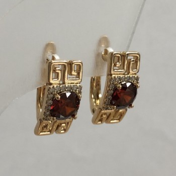 Xuping Earrings 18K Gold Plated with White Rhinestones and Red Crystal, diameter 16x8mm +