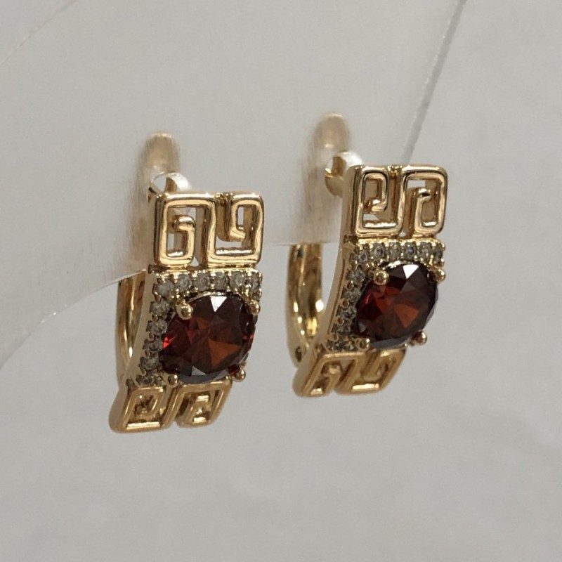 Xuping Earrings 18K Gold Plated with White Rhinestones and Red Crystal, diameter 16x8mm +