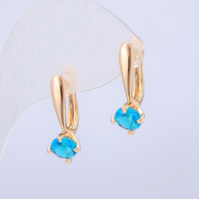 Xuping Earrings 18K Gold Plated with Light Blue Crystal, diameter 22x8mm +