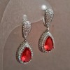 Xuping Rhodium Earrings with White Rhinestones and Red Crystal, diameter 35x14mm +