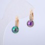Xuping Earrings 18K Gold Plated with White Rhinestones and Black Iridescent Bead, length 19mm +